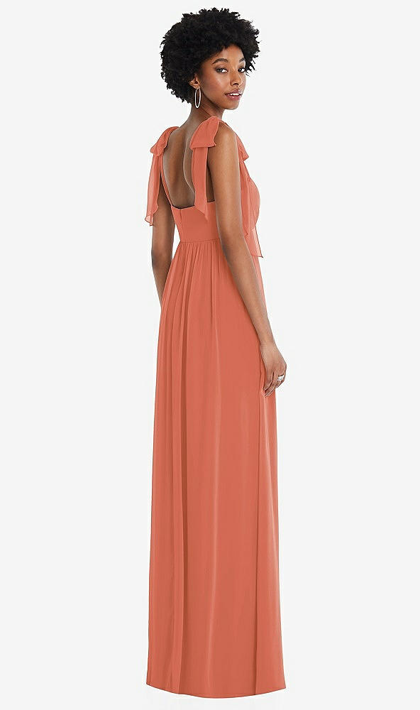 Back View - Terracotta Copper Convertible Tie-Shoulder Empire Waist Maxi Dress