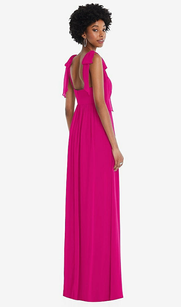 Back View - Think Pink Convertible Tie-Shoulder Empire Waist Maxi Dress