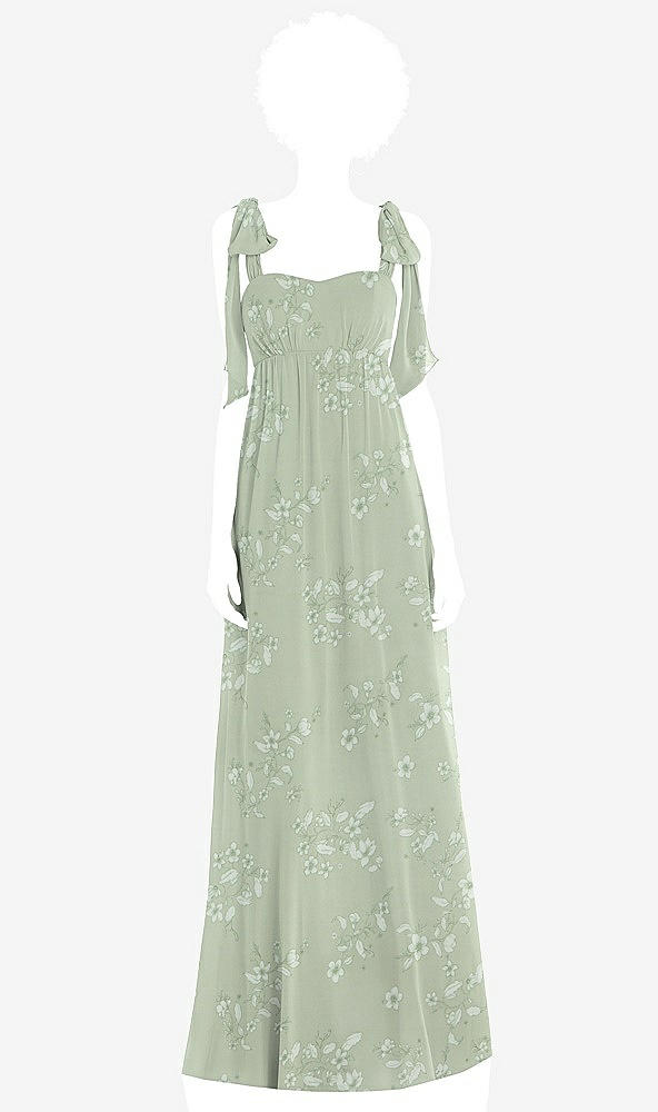 Front View - Vintage Primrose Sage Convertible Tie-Shoulder Empire Waist Maxi Dress