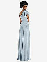 Rear View Thumbnail - Mist Draped One-Shoulder Flutter Sleeve Maxi Dress with Front Slit