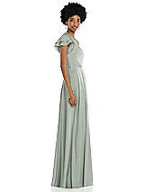 Side View Thumbnail - Willow Green Draped One-Shoulder Flutter Sleeve Maxi Dress with Front Slit