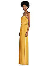 Side View Thumbnail - NYC Yellow Low Tie-Back Maxi Dress with Adjustable Skinny Straps