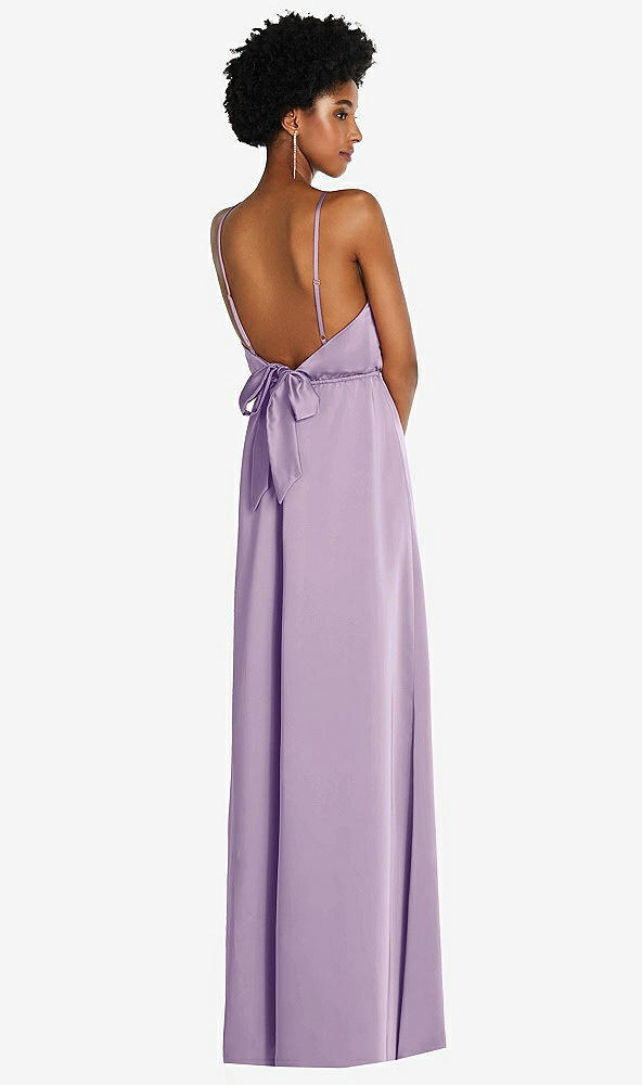 Back View - Pale Purple Low Tie-Back Maxi Dress with Adjustable Skinny Straps