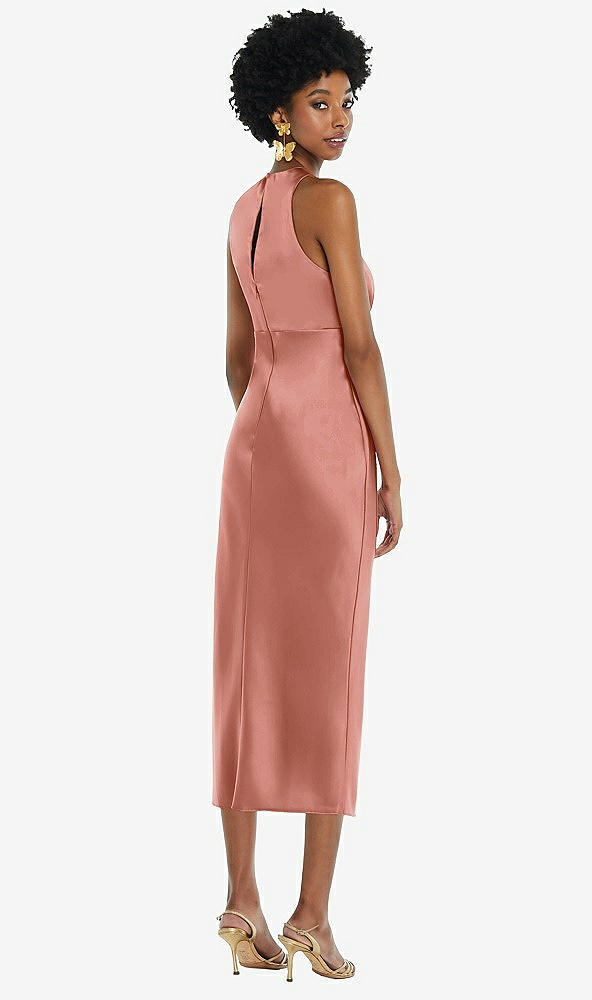 Back View - Desert Rose Jewel Neck Sleeveless Midi Dress with Bias Skirt