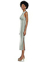 Side View Thumbnail - Willow Green Jewel Neck Sleeveless Midi Dress with Bias Skirt