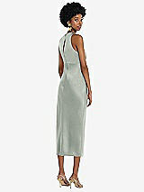 Rear View Thumbnail - Willow Green Jewel Neck Sleeveless Midi Dress with Bias Skirt