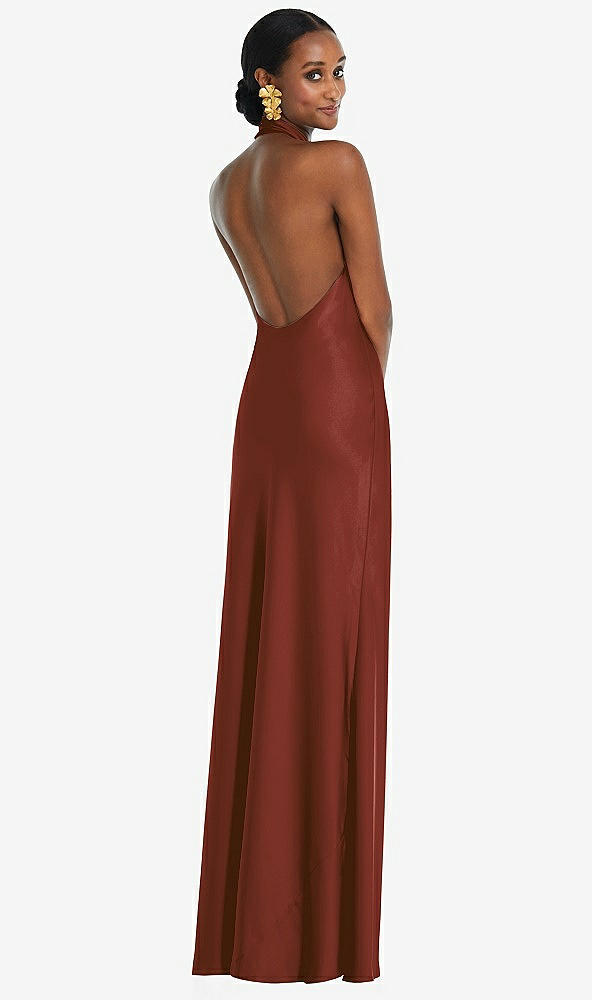 Back View - Auburn Moon Scarf Tie Stand Collar Maxi Dress with Front Slit