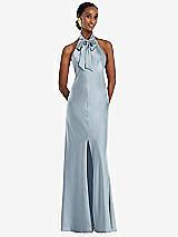 Front View Thumbnail - Mist Scarf Tie Stand Collar Maxi Dress with Front Slit