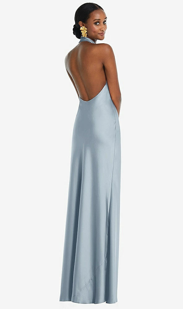 Back View - Mist Scarf Tie Stand Collar Maxi Dress with Front Slit