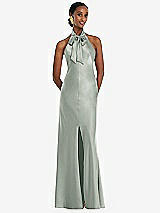 Front View Thumbnail - Willow Green Scarf Tie Stand Collar Maxi Dress with Front Slit