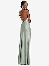 Rear View Thumbnail - Willow Green Scarf Tie Stand Collar Maxi Dress with Front Slit