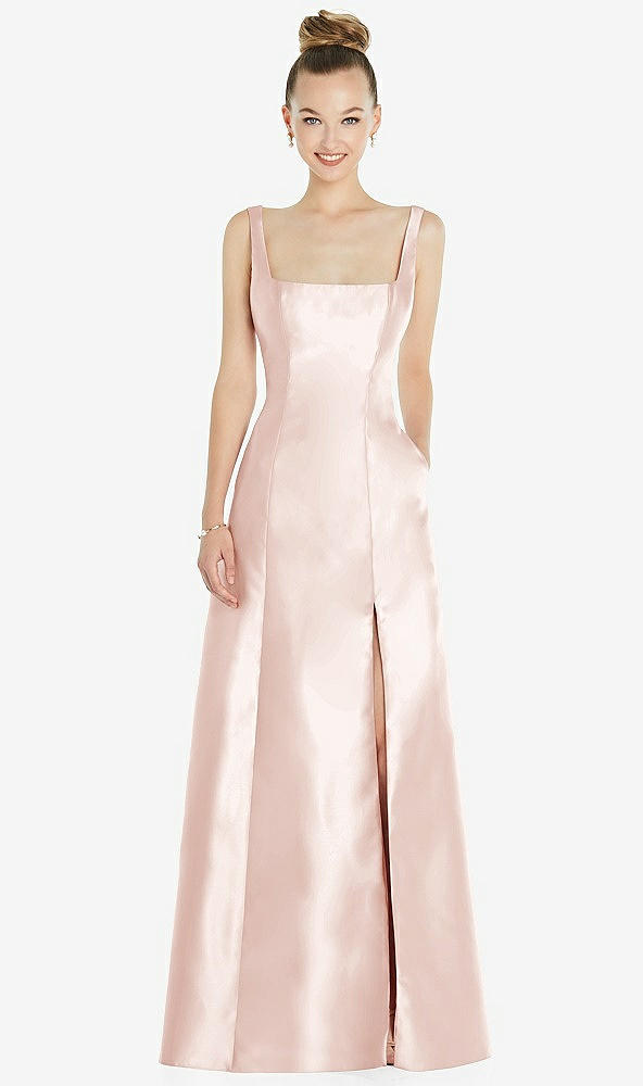 Front View - Blush Sleeveless Square-Neck Princess Line Gown with Pockets