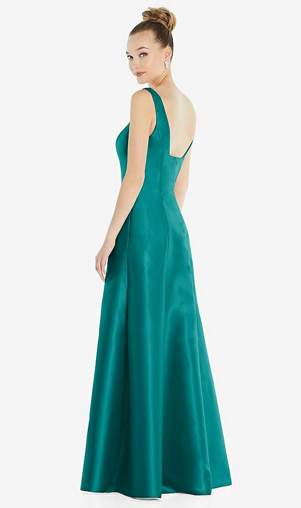 Back View - Jade Sleeveless Square-Neck Princess Line Gown with Pockets