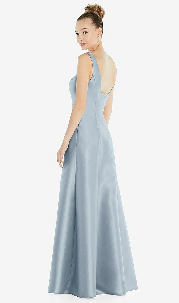 Back View - Mist Sleeveless Square-Neck Princess Line Gown with Pockets