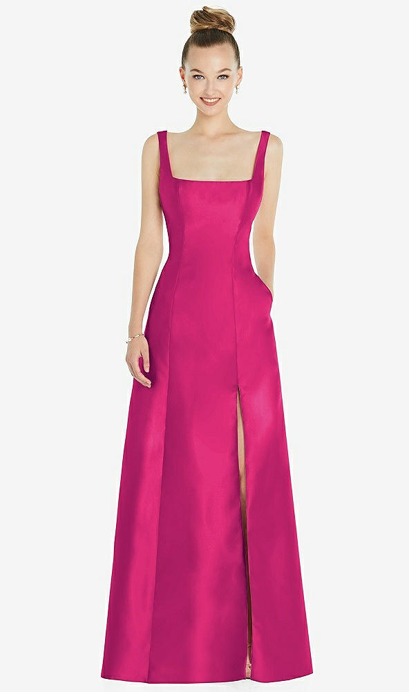 Front View - Think Pink Sleeveless Square-Neck Princess Line Gown with Pockets