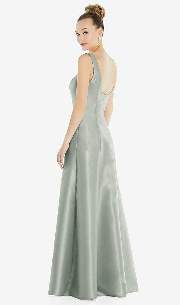 Back View - Willow Green Sleeveless Square-Neck Princess Line Gown with Pockets