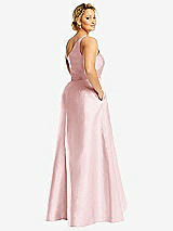 Rear View Thumbnail - Ballet Pink One-Shoulder Satin Gown with Draped Front Slit and Pockets