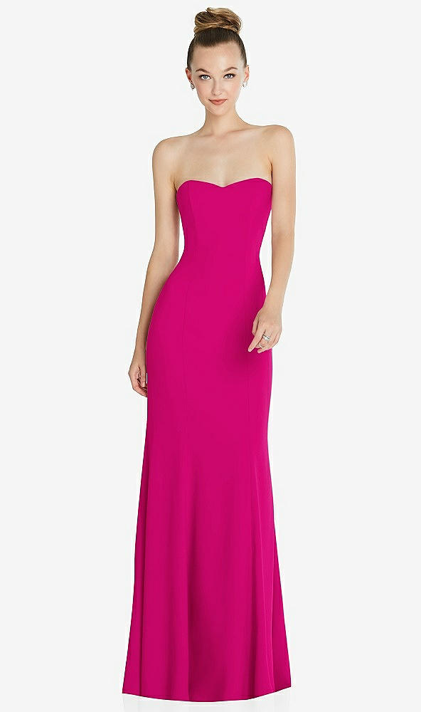 Front View - Think Pink Strapless Princess Line Crepe Mermaid Gown