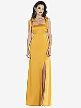 Front View Thumbnail - NYC Yellow Flat Tie-Shoulder Empire Waist Maxi Dress with Front Slit