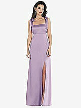 Front View Thumbnail - Pale Purple Flat Tie-Shoulder Empire Waist Maxi Dress with Front Slit