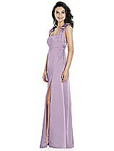 Side View Thumbnail - Pale Purple Flat Tie-Shoulder Empire Waist Maxi Dress with Front Slit
