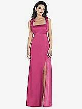 Front View Thumbnail - Tea Rose Flat Tie-Shoulder Empire Waist Maxi Dress with Front Slit