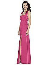 Side View Thumbnail - Tea Rose Flat Tie-Shoulder Empire Waist Maxi Dress with Front Slit