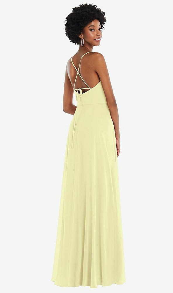 Back View - Butter Yellow Scoop Neck Convertible Tie-Strap Maxi Dress with Front Slit