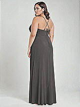 Alt View 3 Thumbnail - Caviar Gray Scoop Neck Convertible Tie-Strap Maxi Dress with Front Slit