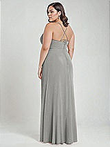 Alt View 3 Thumbnail - Chelsea Gray Scoop Neck Convertible Tie-Strap Maxi Dress with Front Slit