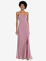 Alt View 1 Thumbnail - Dusty Pink Scoop Neck Convertible Tie-Strap Maxi Dress with Front Slit