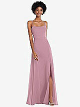 Front View Thumbnail - Dusty Pink Scoop Neck Convertible Tie-Strap Maxi Dress with Front Slit