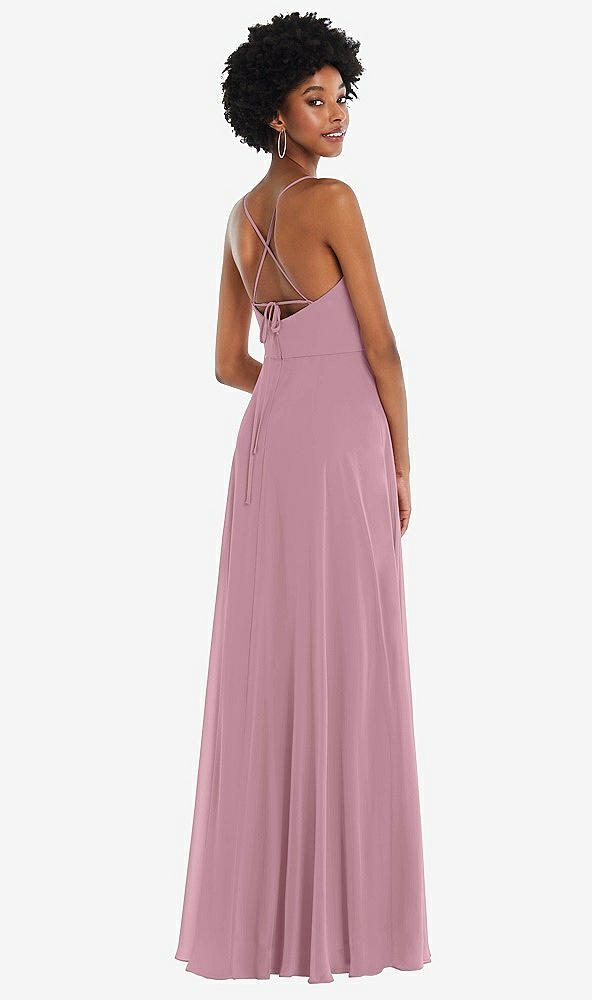 Back View - Dusty Pink Scoop Neck Convertible Tie-Strap Maxi Dress with Front Slit