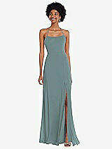 Alt View 1 Thumbnail - Icelandic Scoop Neck Convertible Tie-Strap Maxi Dress with Front Slit