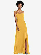 Front View Thumbnail - NYC Yellow Scoop Neck Convertible Tie-Strap Maxi Dress with Front Slit