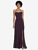 Alt View 1 Thumbnail - Aubergine Scoop Neck Convertible Tie-Strap Maxi Dress with Front Slit