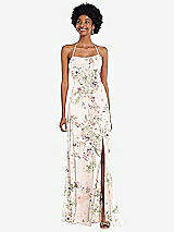 Alt View 1 Thumbnail - Blush Garden Scoop Neck Convertible Tie-Strap Maxi Dress with Front Slit