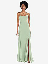 Alt View 1 Thumbnail - Celadon Scoop Neck Convertible Tie-Strap Maxi Dress with Front Slit