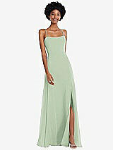 Front View Thumbnail - Celadon Scoop Neck Convertible Tie-Strap Maxi Dress with Front Slit