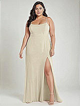 Alt View 2 Thumbnail - Champagne Scoop Neck Convertible Tie-Strap Maxi Dress with Front Slit