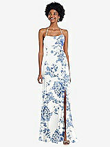 Alt View 1 Thumbnail - Cottage Rose Dusk Blue Scoop Neck Convertible Tie-Strap Maxi Dress with Front Slit