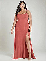 Alt View 2 Thumbnail - Coral Pink Scoop Neck Convertible Tie-Strap Maxi Dress with Front Slit