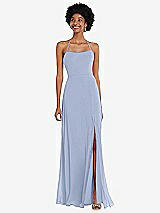 Alt View 1 Thumbnail - Sky Blue Scoop Neck Convertible Tie-Strap Maxi Dress with Front Slit