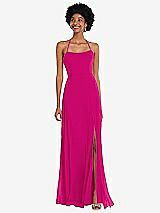 Alt View 1 Thumbnail - Think Pink Scoop Neck Convertible Tie-Strap Maxi Dress with Front Slit