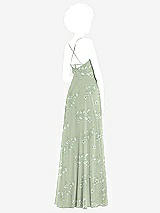 Rear View Thumbnail - Vintage Primrose Sage Scoop Neck Convertible Tie-Strap Maxi Dress with Front Slit