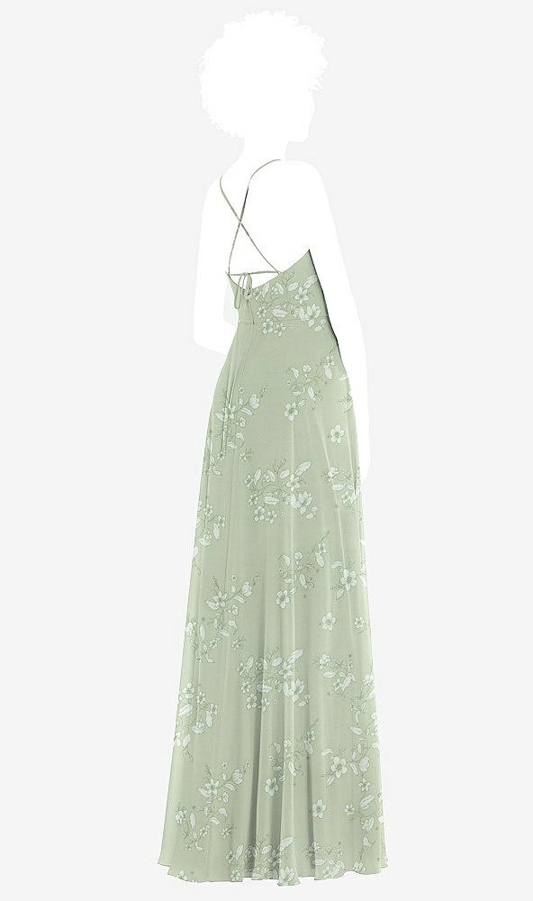 Back View - Vintage Primrose Sage Scoop Neck Convertible Tie-Strap Maxi Dress with Front Slit