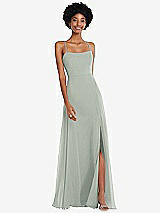 Front View Thumbnail - Willow Green Scoop Neck Convertible Tie-Strap Maxi Dress with Front Slit