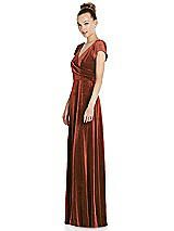 Side View Thumbnail - Auburn Moon Cap Sleeve Faux Wrap Velvet Maxi Dress with Pockets