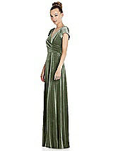 Side View Thumbnail - Sage Cap Sleeve Faux Wrap Velvet Maxi Dress with Pockets