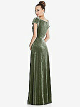 Rear View Thumbnail - Sage Cap Sleeve Faux Wrap Velvet Maxi Dress with Pockets